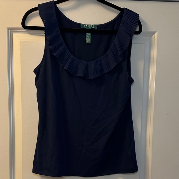 Ralph Lauren Navy Tank Top with Ruffle - Picture 1 of 4